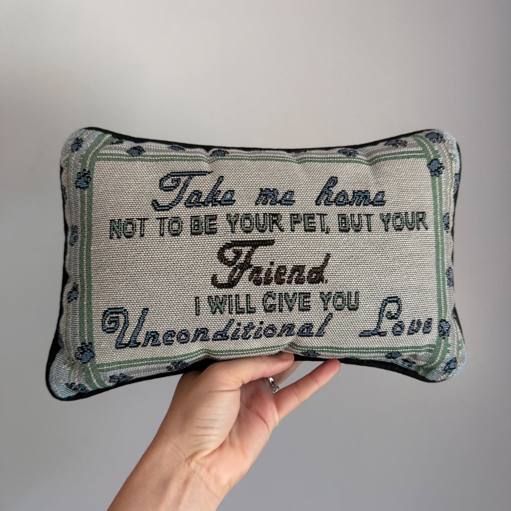 Woven Tapestry Pet Sentiment Accent Pillow Unconditional Love Paw Prints 12x8